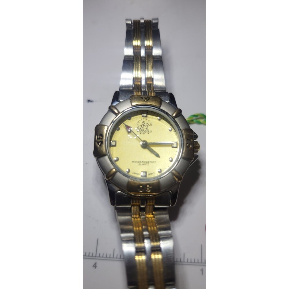 Vintage Hollywood Polo 8000 Gold Round  Dial Two Tone Watch 90's Style